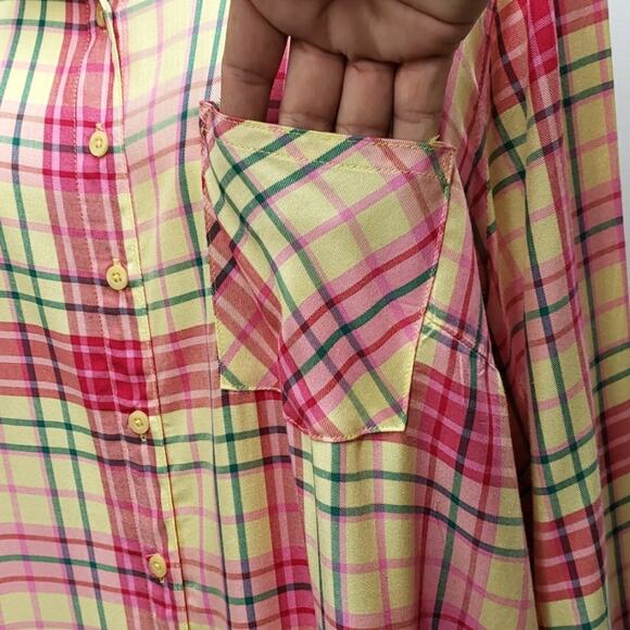 Torrid Pink and Yellow Plaid Button Down Shirt - Picture 4 of 13